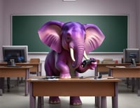 purple_elephant_playing_video_game_while_in_a_class_room